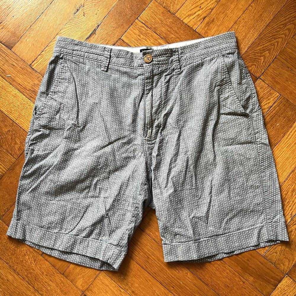 J Crew Mens 32x9 Gramercy Shorts Summery Blue Chambray Cotton White Ticking